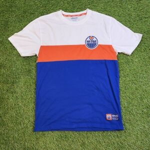 NHL Vintage Style Edmonton Oilers White, Orange, and Blue Men's Tee